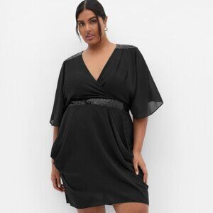 Steal the Spotlight: City Chic Sequin Faux Wrap Dress in Black